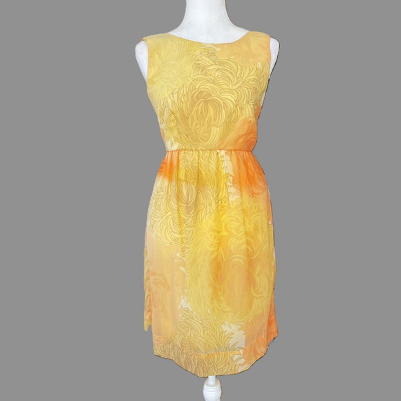 Vintage Yellow Orange Chiffon Sleeveless Fit and Flare Dress Malia Hawaii Tiki - Picture 12 of 14